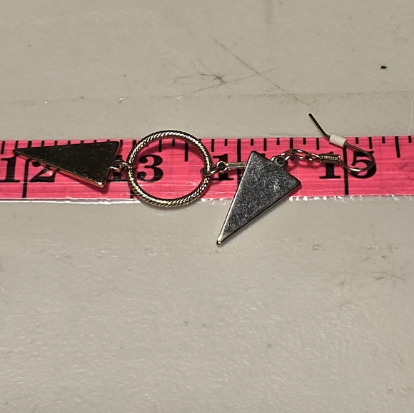 Earrings Silver Tone Double Triangle Circle Dangle Earrings - Picture 2 of 2